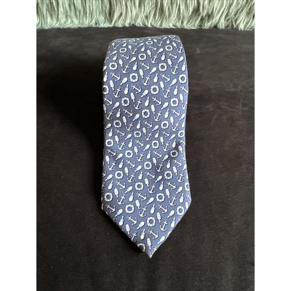 Vineyard Vines nautical‎ Men's Tie anchors fisherman inspired 60" X 3" Blue Silk